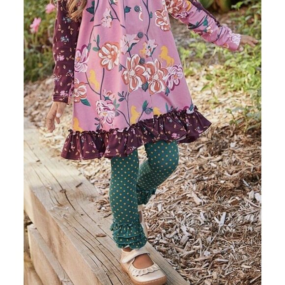 Matilda Jane Girls Community Garden Legging Size 12-18 months Green Polka Dot Ru - Picture 1 of 4